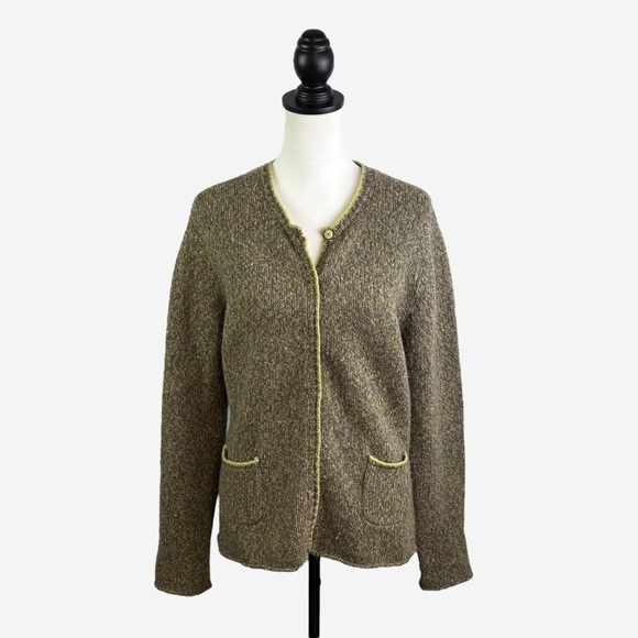 Talbots Wool Angora Cardigan Sweater Snap Front Pockets Contrast Trim Size L - Picture 1 of 10